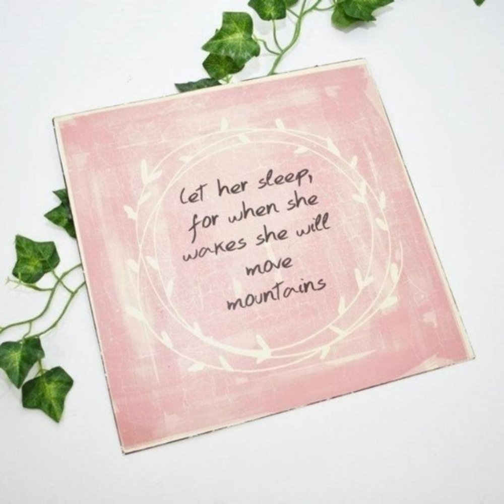 boho nursery decor 'Let Her Sleep' Hobby Lobby pink metal sign